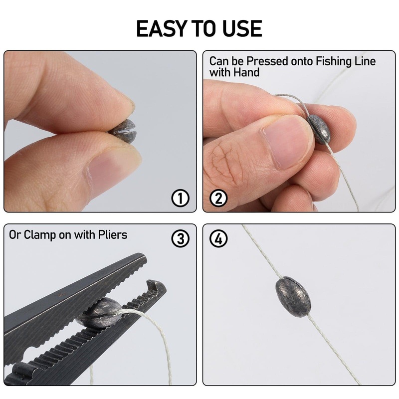 Dr.Fish 100 pcs Oval Split Sinkers Lead Weights 1/50 to 1/14oz