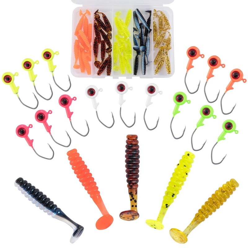 Dr.Fish 55pcs Crappie Lures Kit 15pcs jigs+40pcs Paddle Tails)