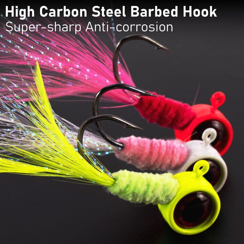 Dr.Fish 10pcs Marabou Feather Jigs 1/16oz 1/8oz 3/16oz 1/4oz