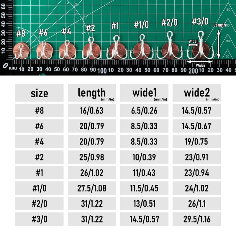 Dr.Fish 30pcs 4X Treble Hooks #8-#3/0