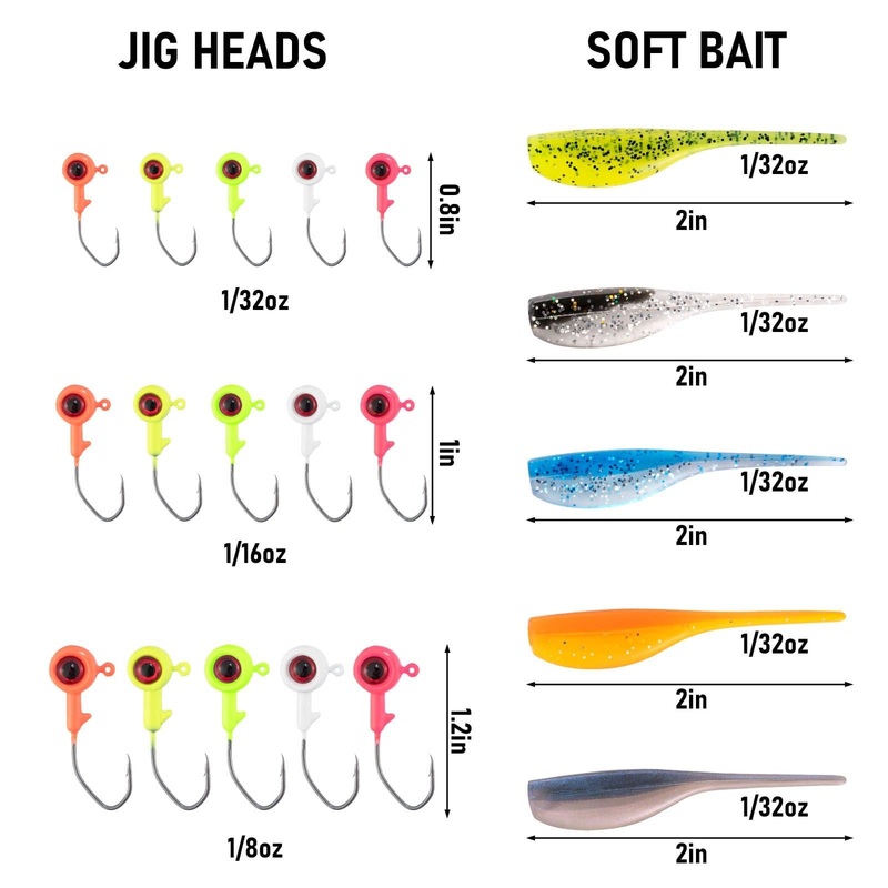 Dr.Fish 55pcs Crappie Lures Kit15pcs jigs+40pcs Shad Baits)