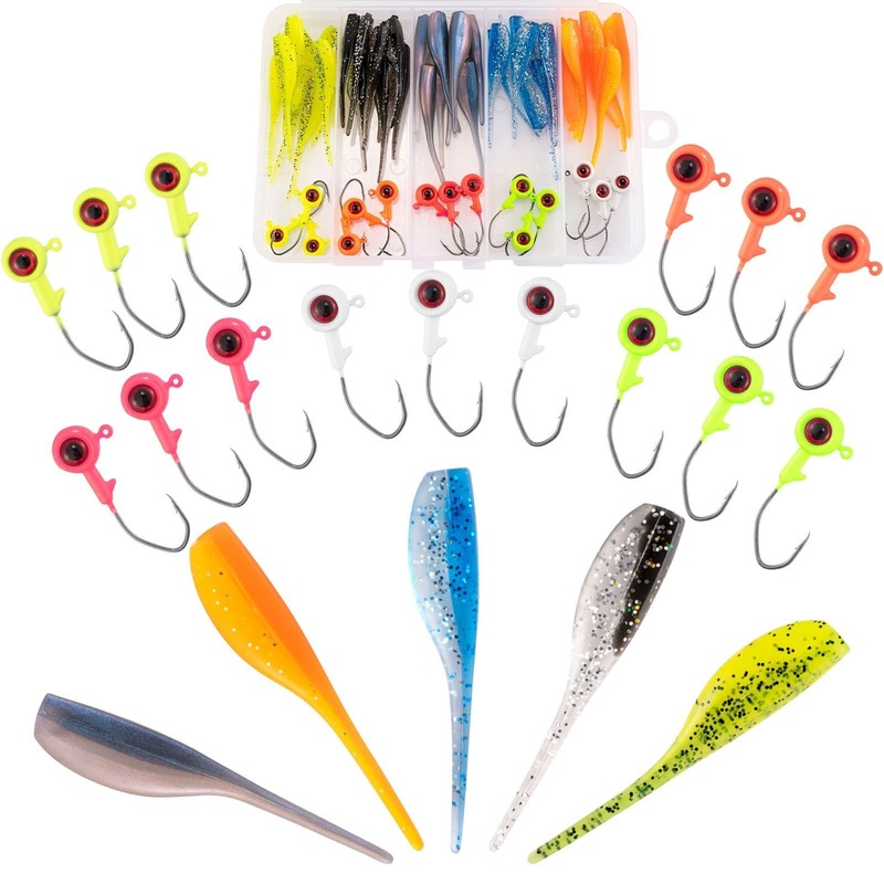 Dr.Fish 55pcs Crappie Lures Kit15pcs jigs+40pcs Shad Baits)