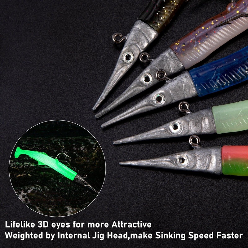Dr.Fish 5pcs Sandeel Soft Fishing Lures 4.52” 0.49oz
