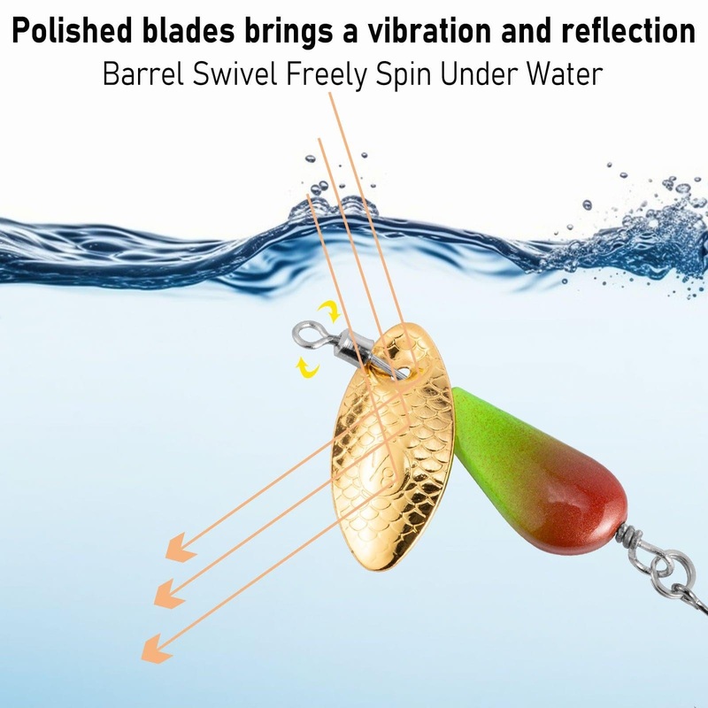 Dr.Fish 5pcs Spinner Blades with Hook(single or treble) 1/8-1/4oz