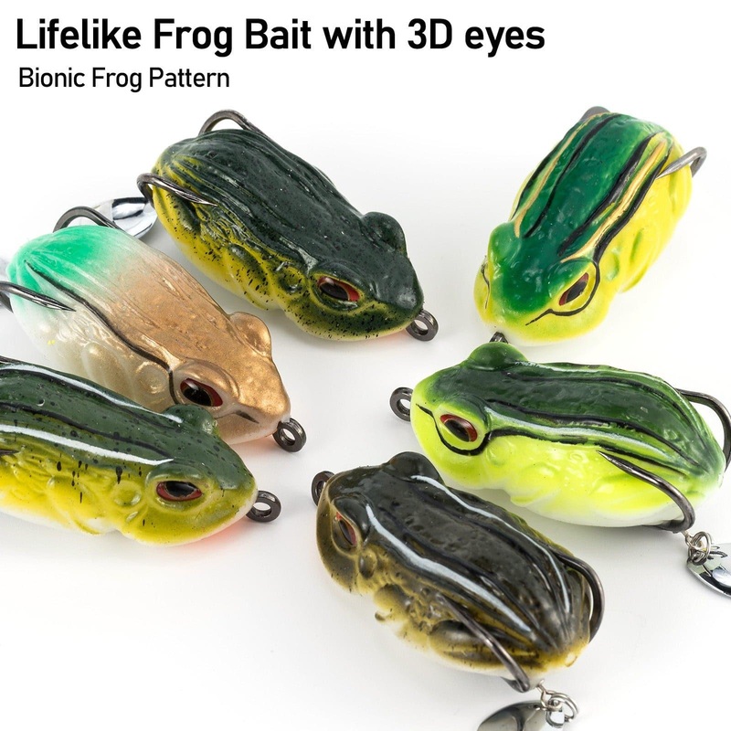 Dr.Fish 6pcs 3D Frog Soft Bait with Hook and Spinner 2”