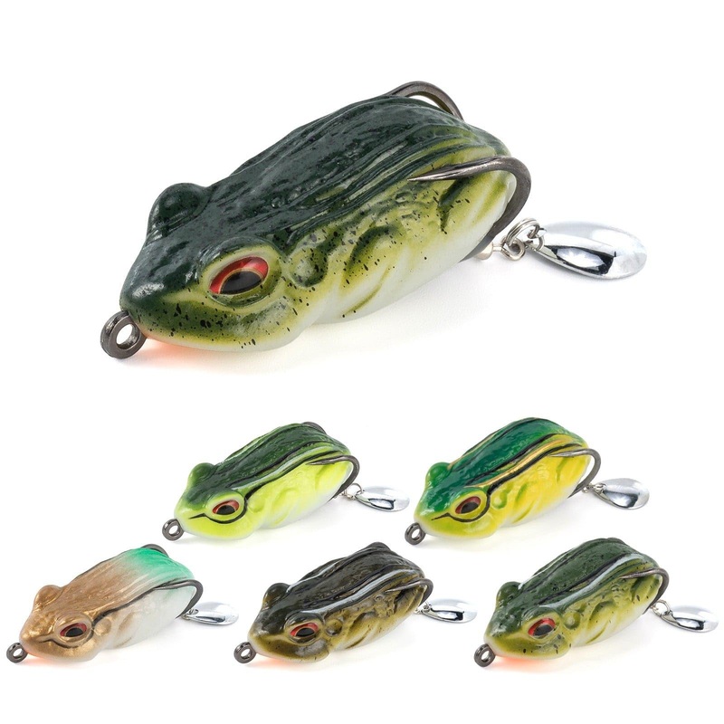 Dr.Fish 6pcs 3D Frog Soft Bait with Hook and Spinner 2”