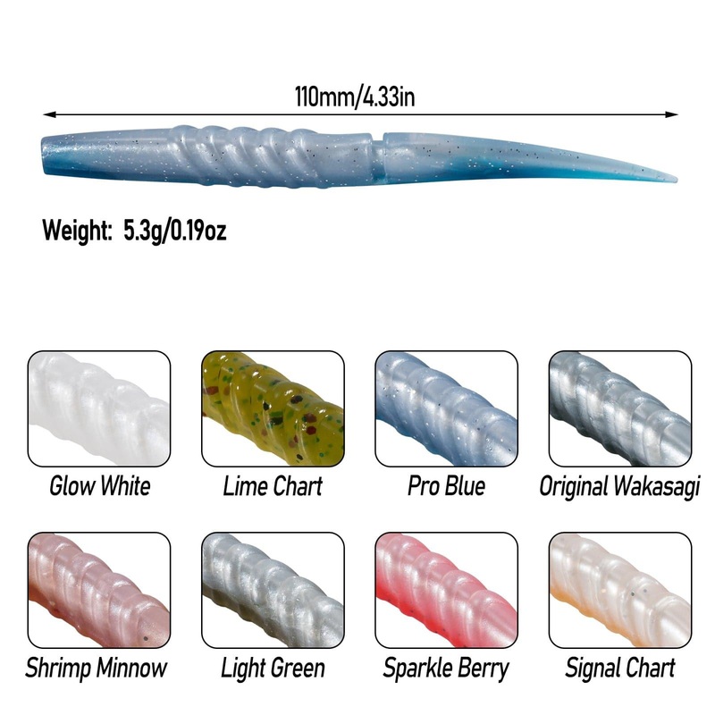 Dr.Fish 6pcs Worm Soft Plastic Baits 4.33” 0.19oz