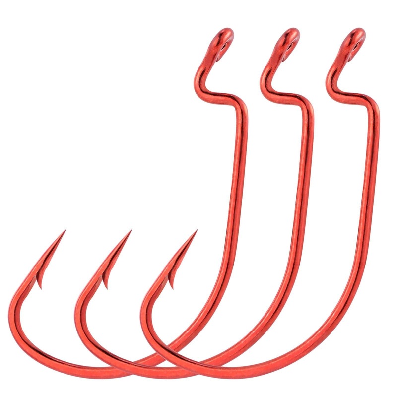 Dr.Fish 100pcs Red Offset Shank Worm Hooks #6-#5/0