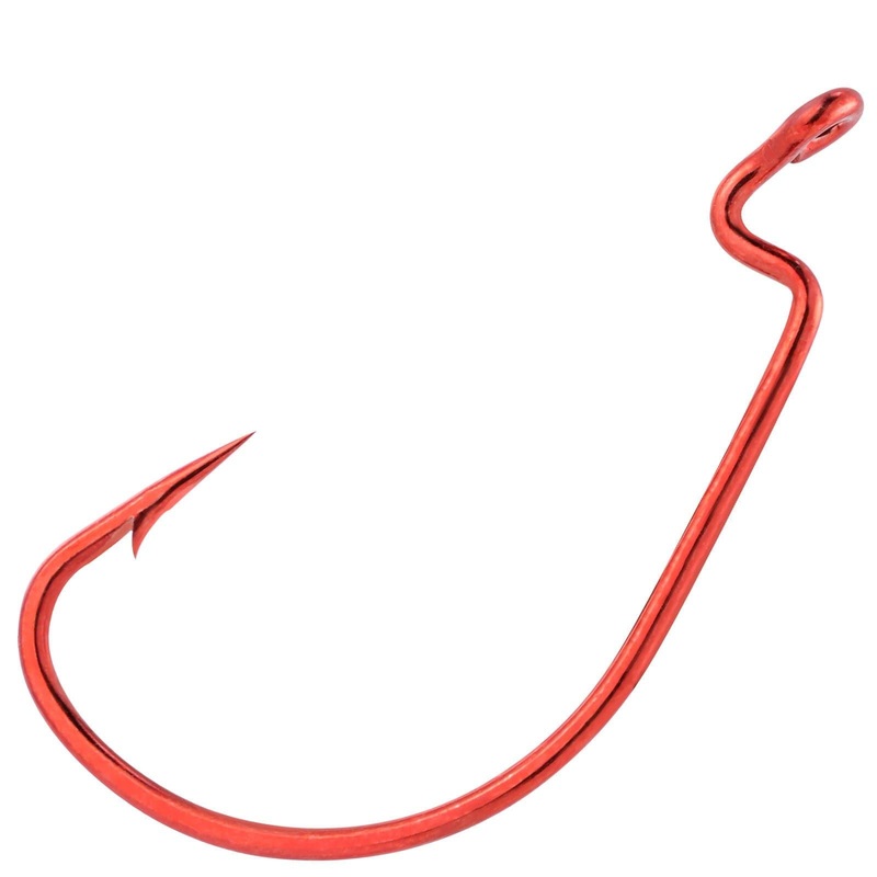 Dr.Fish 100pcs Red Offset Shank Worm Hooks #6-#5/0
