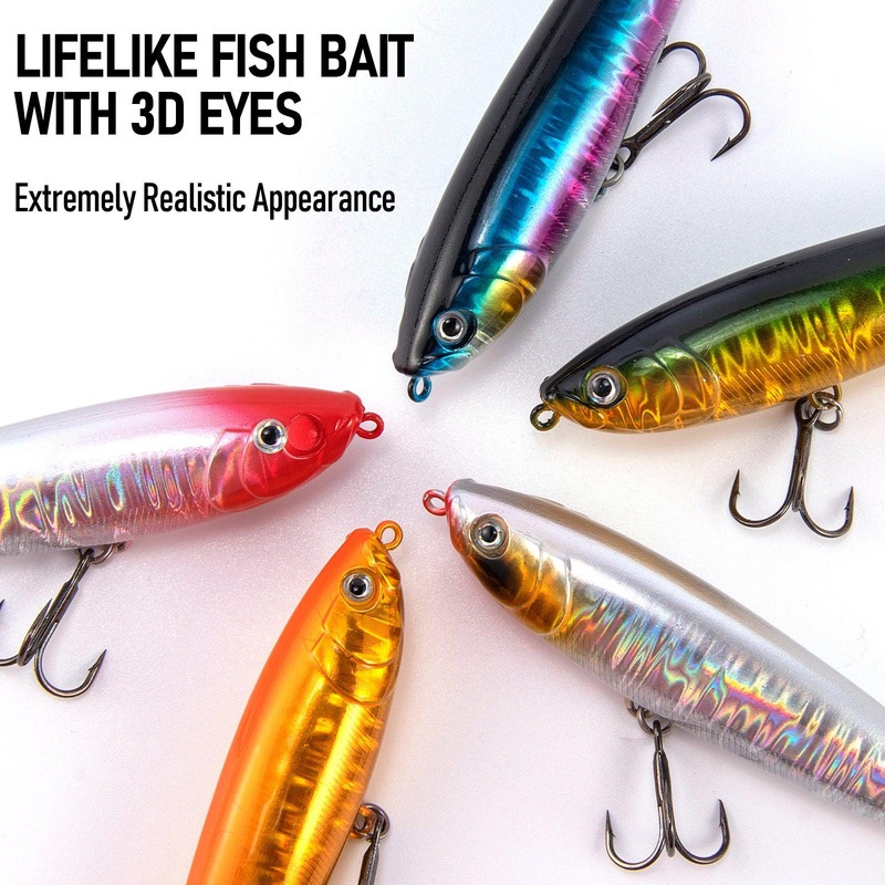 Dr.Fish 5pcs Topwater Fishing Lure 3D Floating 3.5”, 4.3”