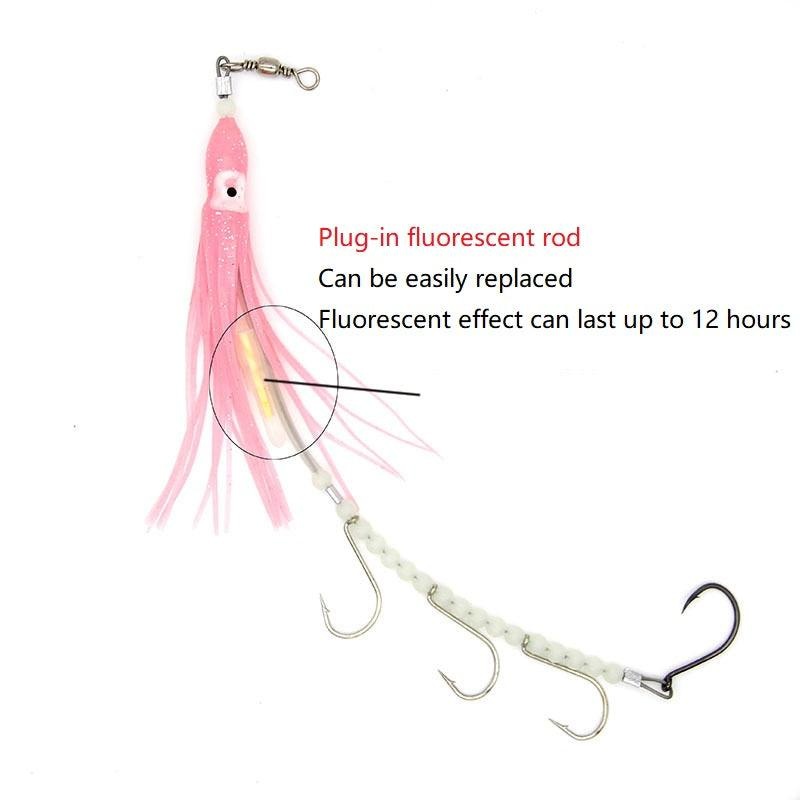 Dr.Fish Luminous Octopus Squid Lure with String Hooks 3/0#-5/0#