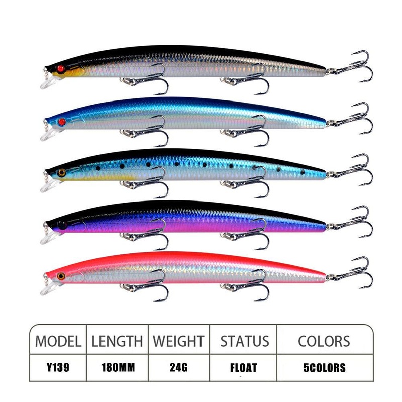 Dr.Fish Fishing Lures PVC Floating Hard Baits with 3 Hooks 5 Colors 18cm 24g