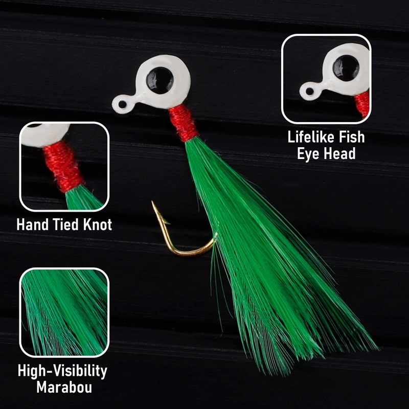 Dr.Fish 10pcs Marabou Crappie Jigs 1/8oz-1/24oz