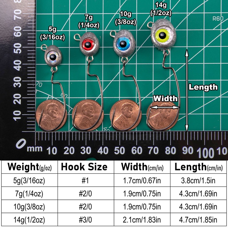 Dr.Fish 10pcs Texas Jig Head Weedless EWG Hooks 1/6-1/2oz