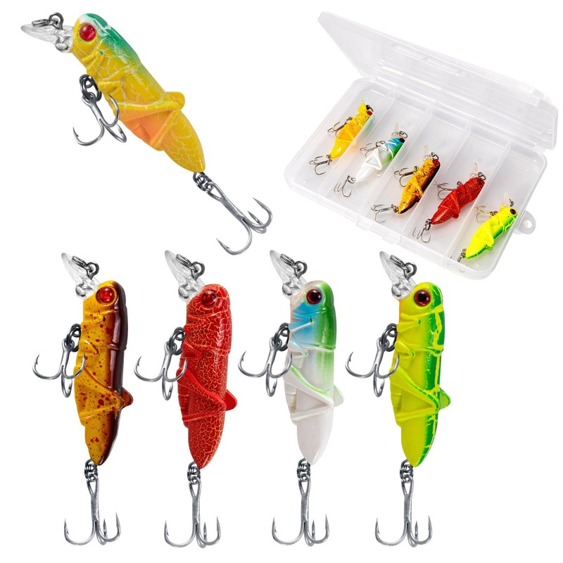 Dr.Fish 5pcs Grasshopper Crankbait Topwater Fishing Lures 0.14-0.35oz