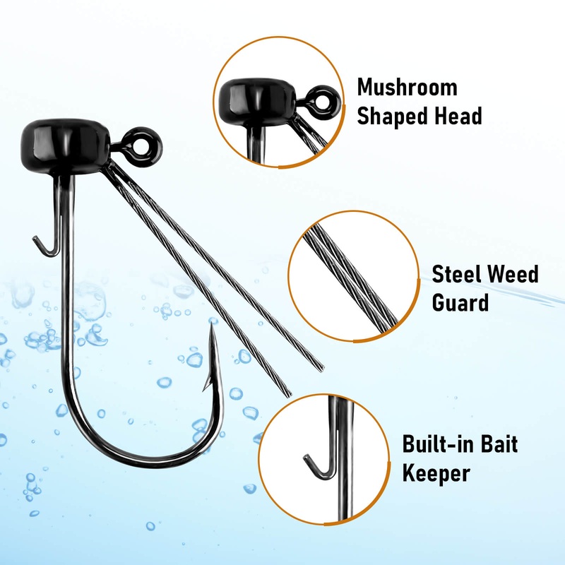 Dr.Fish 10pcs Ned Rig Jig Heads Weedless 1/4oz-3/16oz