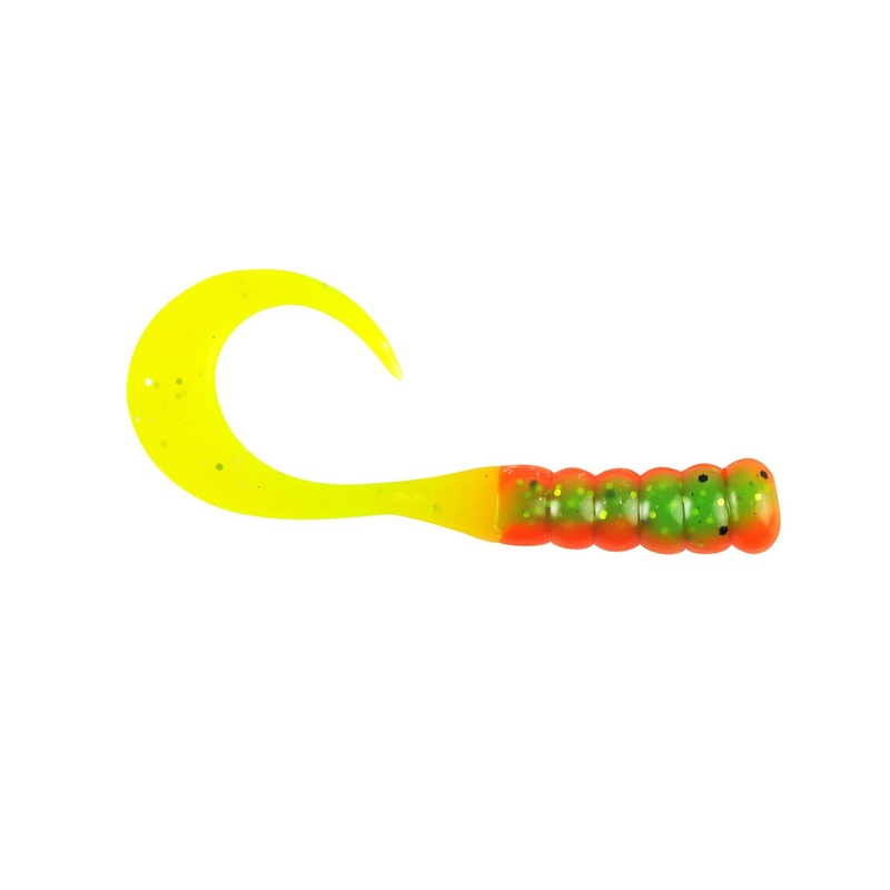 PowerBait Ribbontail Grubs|Firetiger|Green Chartreuse|Pumpkinseed/Fluorescent Orange|White