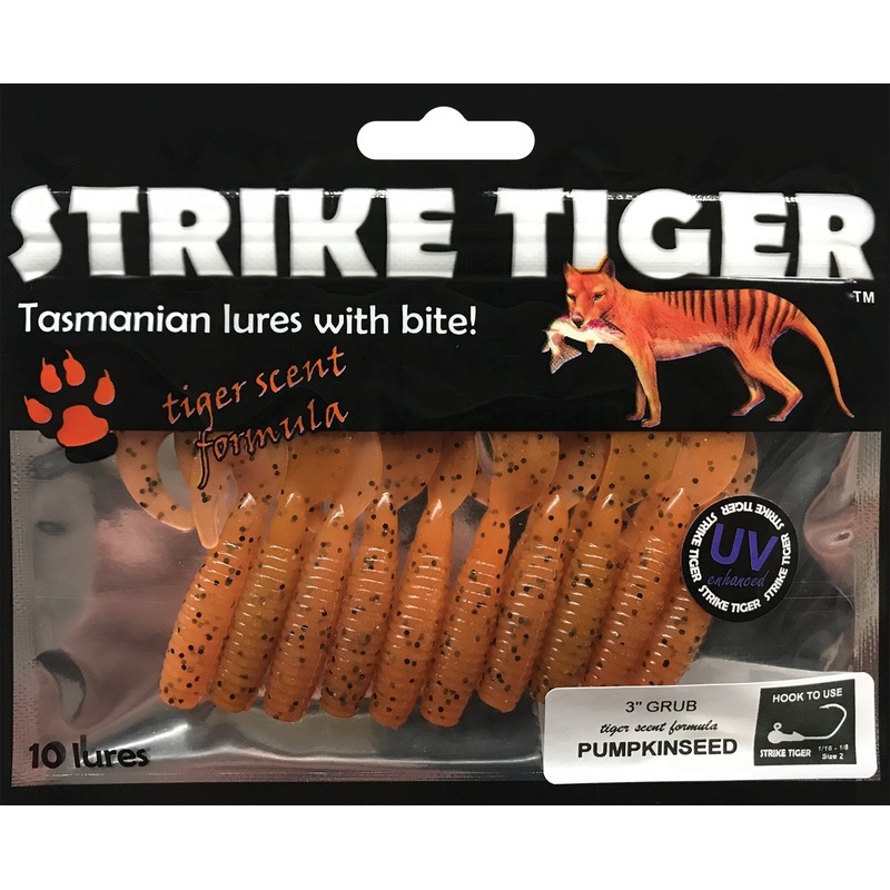 Strike Tiger 3 Grub|BLACK N GOLD|WHITEBAIT PEARL|BANANA SHOCK|PEARL OLIVE|COPPER BERRY|PUMPKINSEED