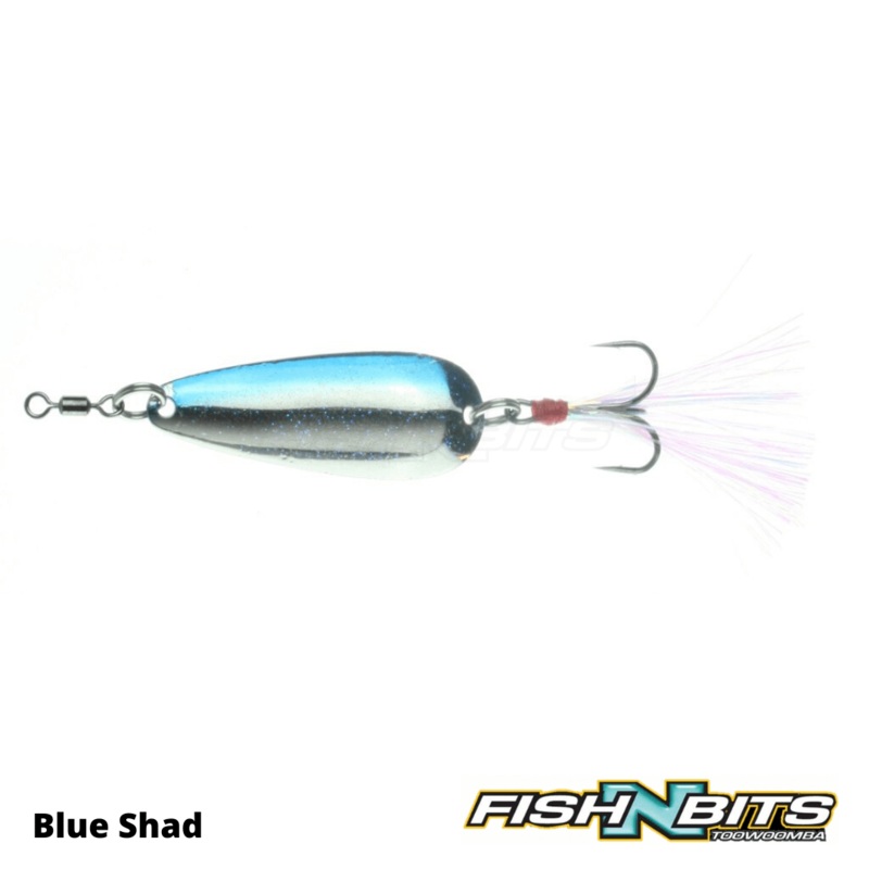 Nichols – Mojo Flutter Spoon|Shattered Glass|Blue Shad|Silver Chrome|Golden Shiner|Bombshell Shad|Purple Threadfin
