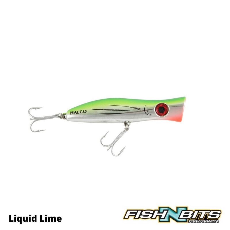 Halco – Roosta Popper 80|pilchard|chrome gold black head|stripey|Liquid Lime