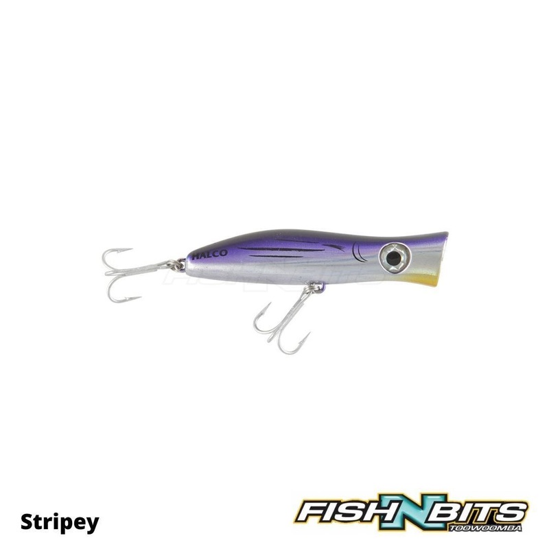 Halco – Roosta Popper 80|pilchard|chrome gold black head|stripey|Liquid Lime
