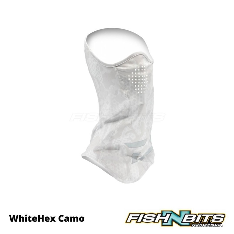 Daiwa – Face & Neck Shield|Dark Blue Hex Camo|White Hex Camo|Dark Green Hex|Light Green Hex|Light Aqua Hex