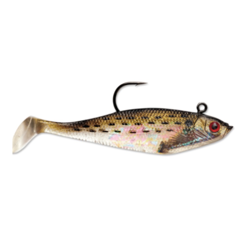 Storm WildEye Swim Shad|2 inches and 1/8 oz.|3 inches and 1/4 oz.|4 inches and 7/16 oz.|5 inches and 5/8 oz.|6 inches and 7/8 oz.|Baby Bass|Black Crappie|Blue Gill|Blue Steel Shad|Fire Tiger|Natural Shad|Olive Shad|Pearl|Purple Shad|Shad|Shiner Chartreuse