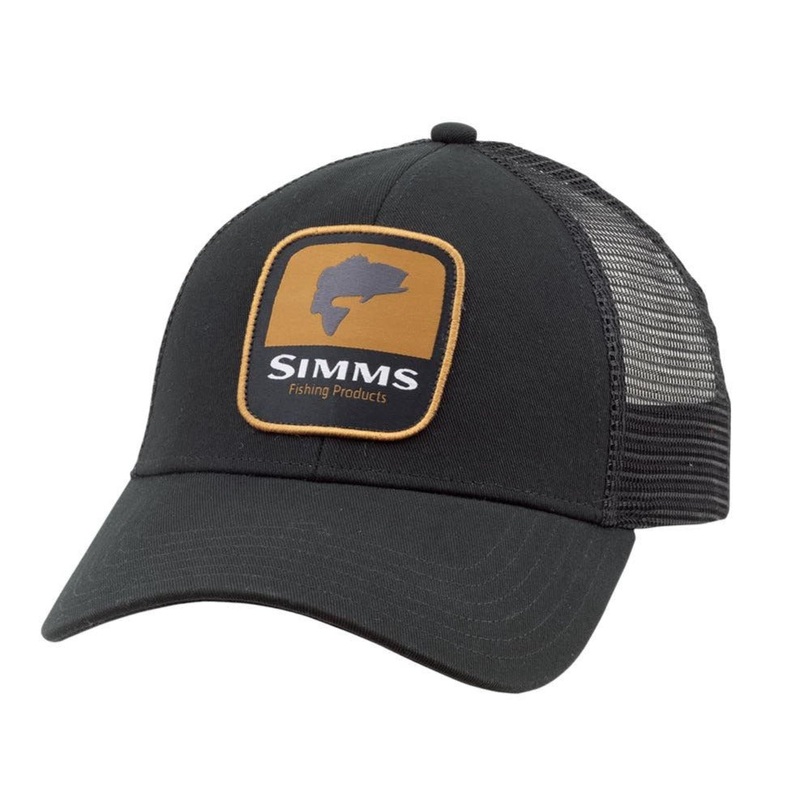 Simms Bass Patch Trucker Hat|Black|Dark Moon|Woodland Camo Trucker