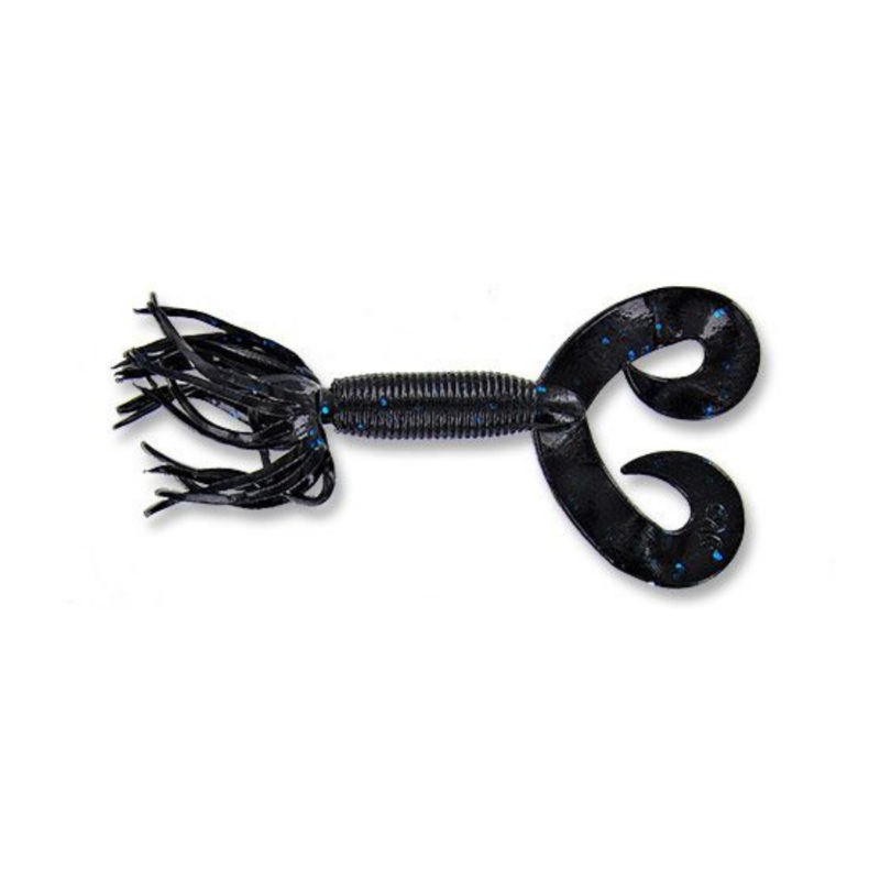 Yamamoto Double Tail H-Grub|Black with Lg. Blue Flake|Chartreuse with Black Flake|Watermelon with Black and Red|Green Pumpkin Purple Copper|10 Pack|4 in.