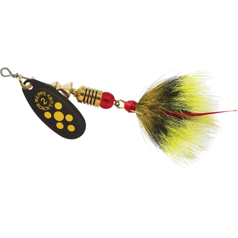 Mepps Black Fury Spinnerbait|Yellow Dot|Plain 1/8 oz.|DRSD 1/8 oz.|Plain 1/6 oz.|DRSD 1/6 oz.