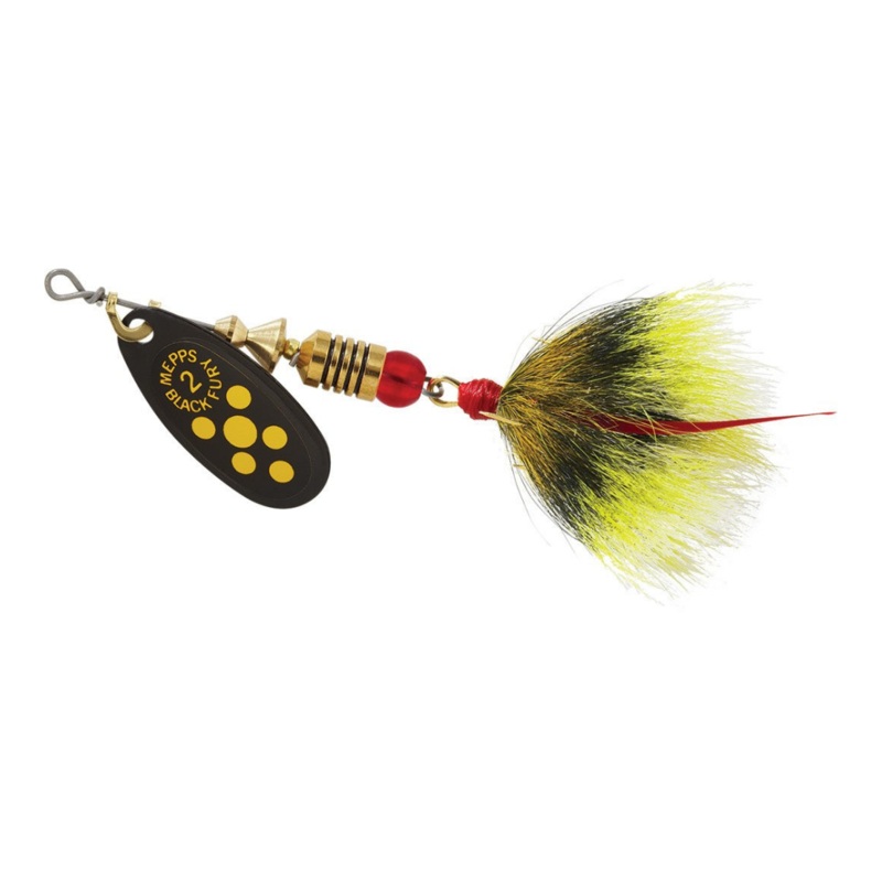 Mepps Black Fury Spinnerbait|Yellow Dot|Plain 1/8 oz.|DRSD 1/8 oz.|Plain 1/6 oz.|DRSD 1/6 oz.