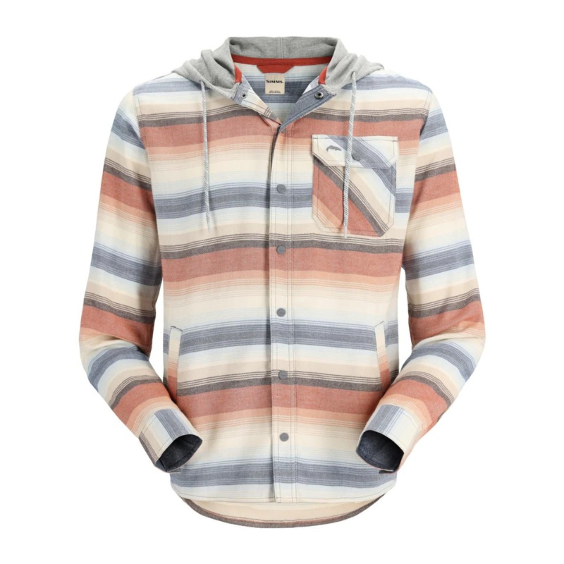 Simms Santee Flannel Hoody|Multicolored Stripe|Navy/Storm/Steel Blue Stripe|Hickory/Dolomite Blanket Stripe|M|L|XL|XXL