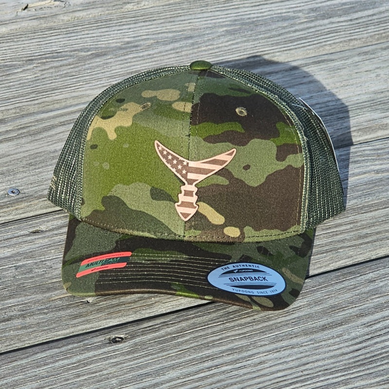 Chasing Tail – American Leather Patch Snap Back Hat – Tropic Multi Cam / Green