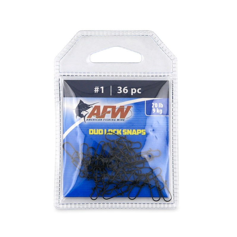 AFW – Duo Lock Snaps|Black||1 – 20lb (36pc)||2 – 25lb (36pc)||3 – 40lb (36pc)||4 – 50lb (25pc)||5 – 85lb (18pc)||6 – 150lb (12pc)