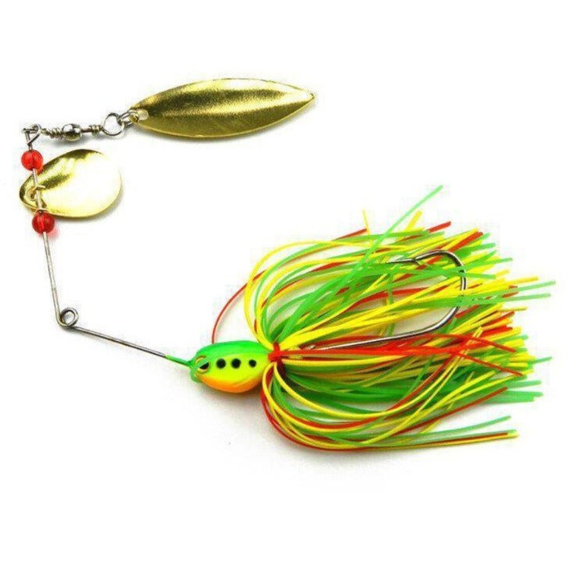 FAS Tandem Blade Spinnerbait 1.8 1/2 Oz Ylw/Grn/Rd Skirt Rainbow Head Qty 1