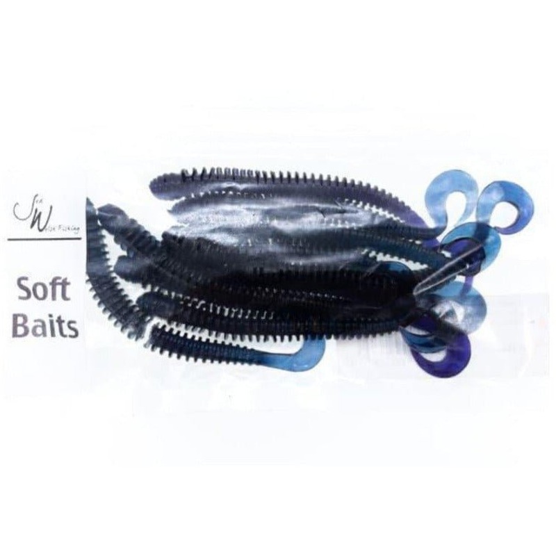 Jed Welsh Curly Tail Ribbed Worm 4 Purple/Blue Qty 10