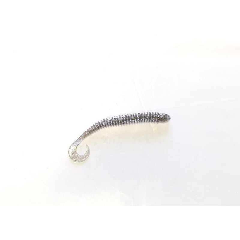 Jed Welsh Curly Tail Ribbed Worm 4 Smoke Glitter Qty 10