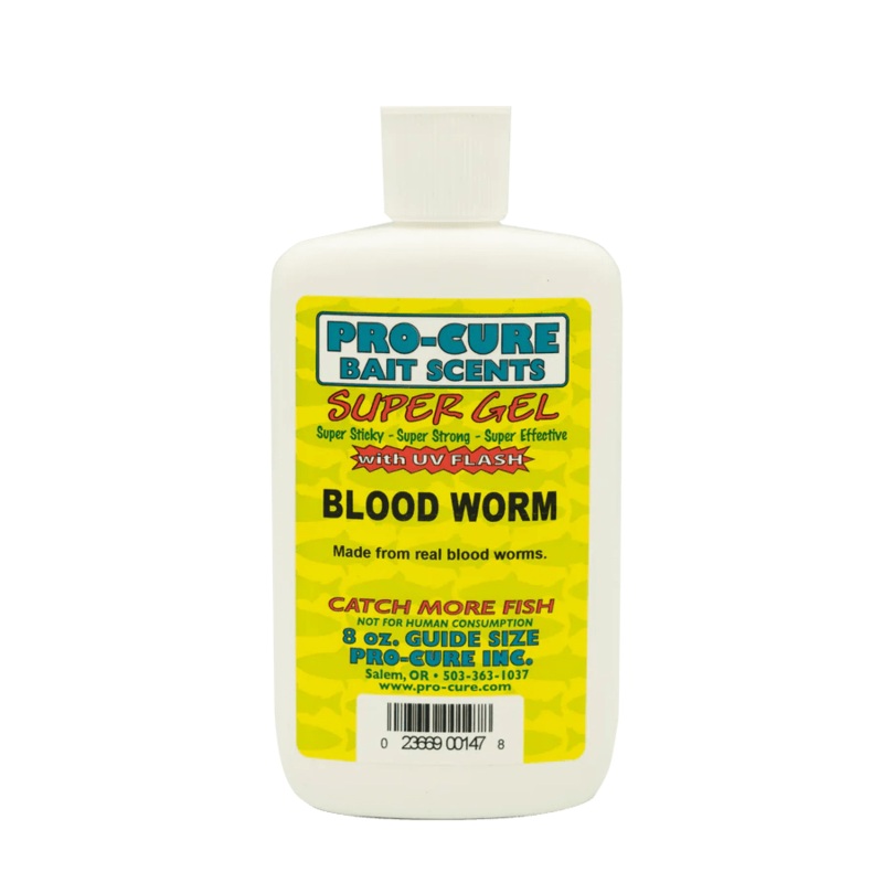 Pro Cure Super Gel 8 oz.|Blood Worm|Kokanee Special|Salmon Egg|Threadfin Shad|Sweet Craw|Garlic Leech|Crappie Cocktail|Trophy Perch|Sand Flea|Calico Cocktail|Krill|Goby|Carp Candy|Emerald Shiner|Garlic Minnow|Bait Fish|UV Flash|Rainbow Trout|Trout and Kok