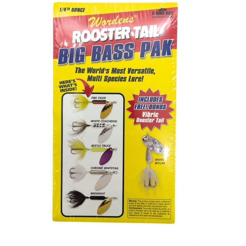 Wordens Rooster Tail Big Bass Pack 6 Pack w Plano Box 1/4 oz.