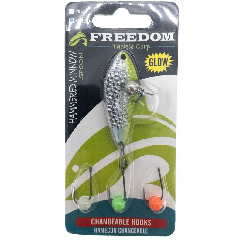 FREEDOM LURES HAMMERED MINNOW SPOON 3/8OZ CHARTREUSE/SILVER