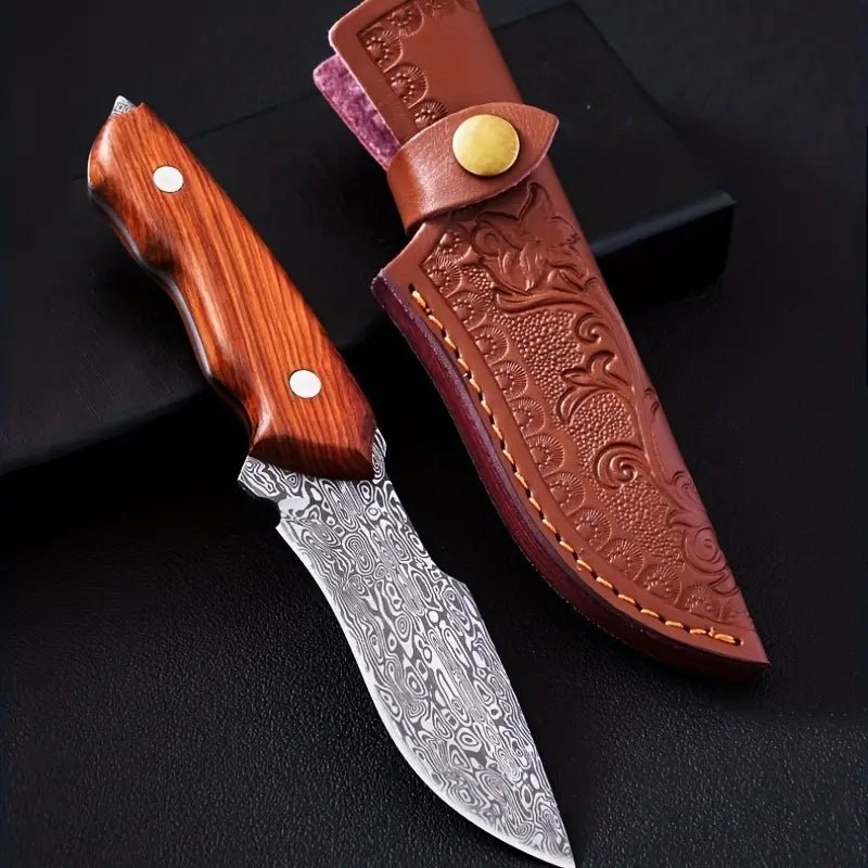 1pc Damascus Steel Outdoor Survival Knife with Sheath