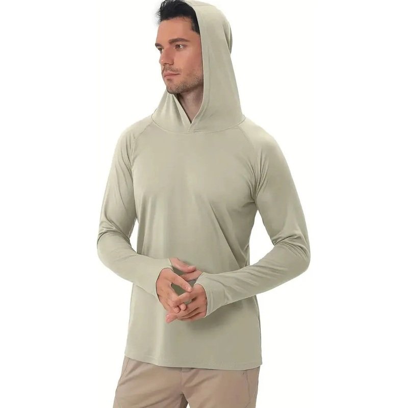 FAS Pro Men’s UPF 50+ Sun Protection Hoodie Shirt Long Sleeve Khaki