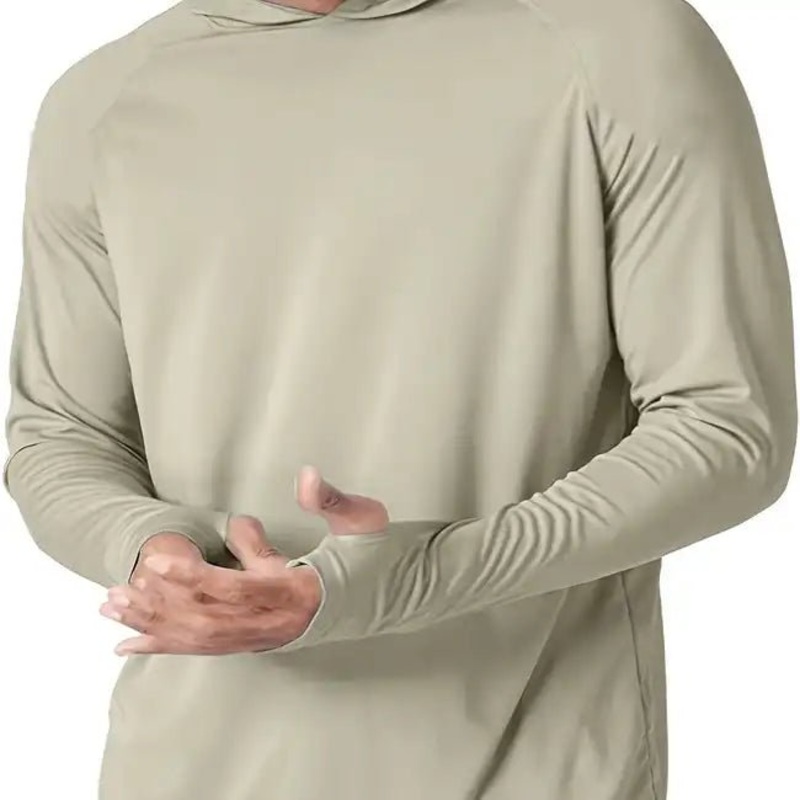 FAS Pro Men’s UPF 50+ Sun Protection Hoodie Shirt Long Sleeve Khaki