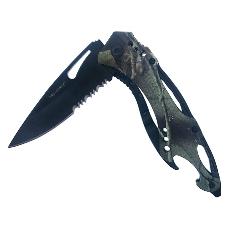 Tac-Force Spring Assisted Knife w/ Liner Lock W/ Bottle Opener 3.25  Green Camo