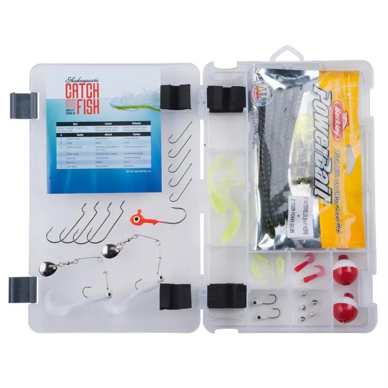 Shakespeare CMF2LAKEPOND Catch More Fish Lake and Pond Spin Combo, Tackle Box/Tackle. 6′ 2pc med