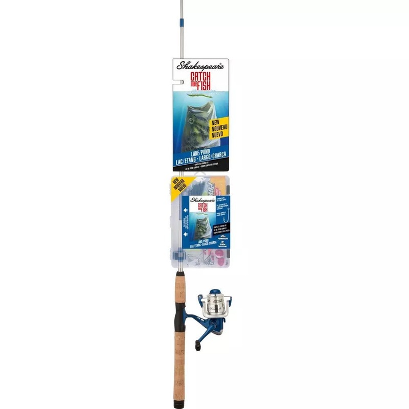 Shakespeare CMF2LAKEPOND Catch More Fish Lake and Pond Spin Combo, Tackle Box/Tackle. 6′ 2pc med