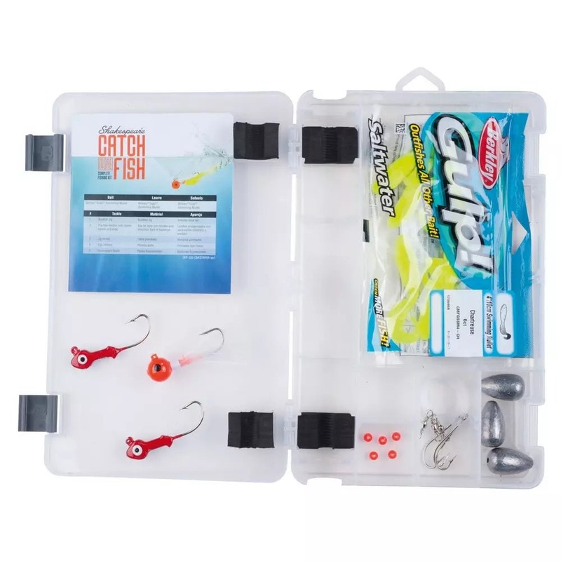 Shakespeare Catch More Fish Striper Spin Combo w Tackle Box/Tackle. sz 50 Reel 7′ 2pc Med
