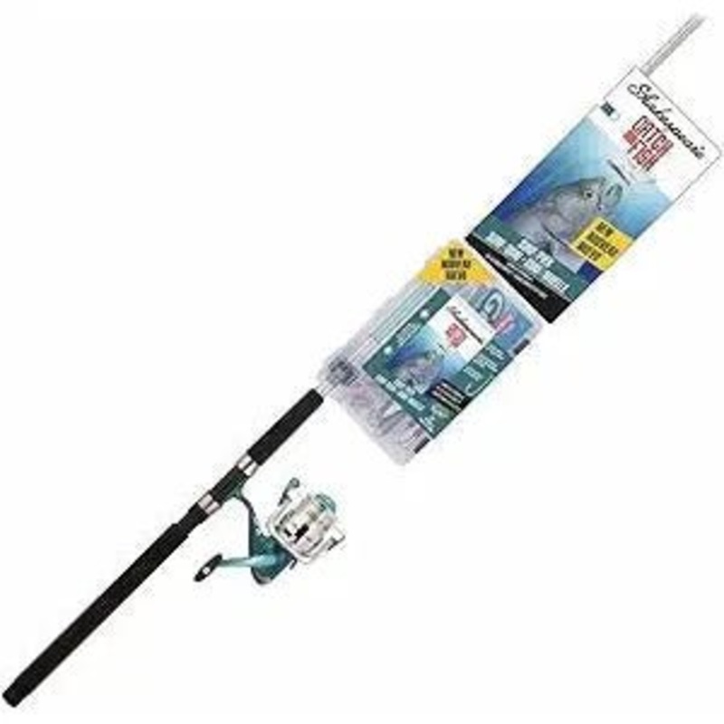 Shakespeare Catch More Fish Striper Spin Combo w Tackle Box/Tackle. sz 50 Reel 7′ 2pc Med