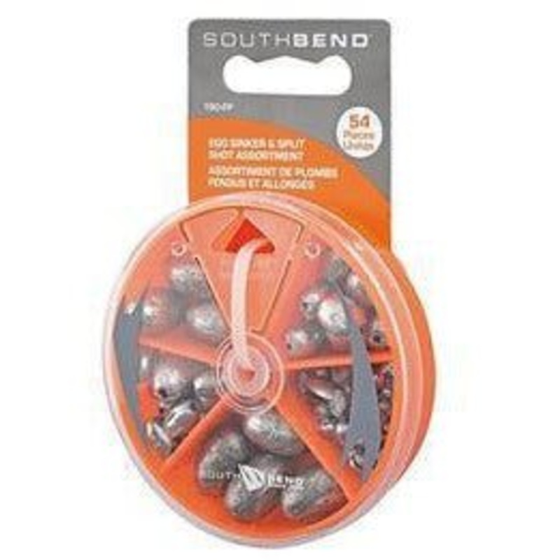 South Bend Assorted Egg Sinkers/Split Shot 190-FP Qty 54 (In Handy Dial Box)