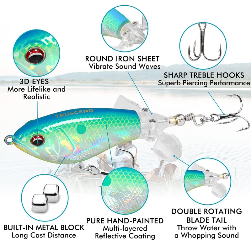 Plopper Fishing Lure with Propeller Tail – Hard Lure With BKK Hooks (Set of 3)